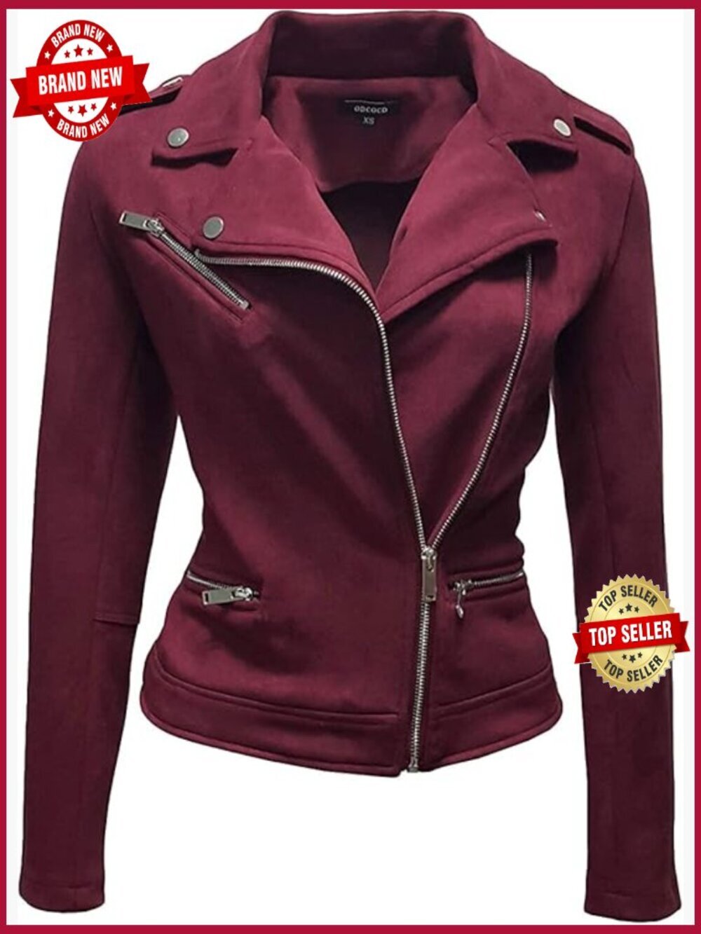 Faux Suede Zip Up Casual Jacket Long Sleeve Medium